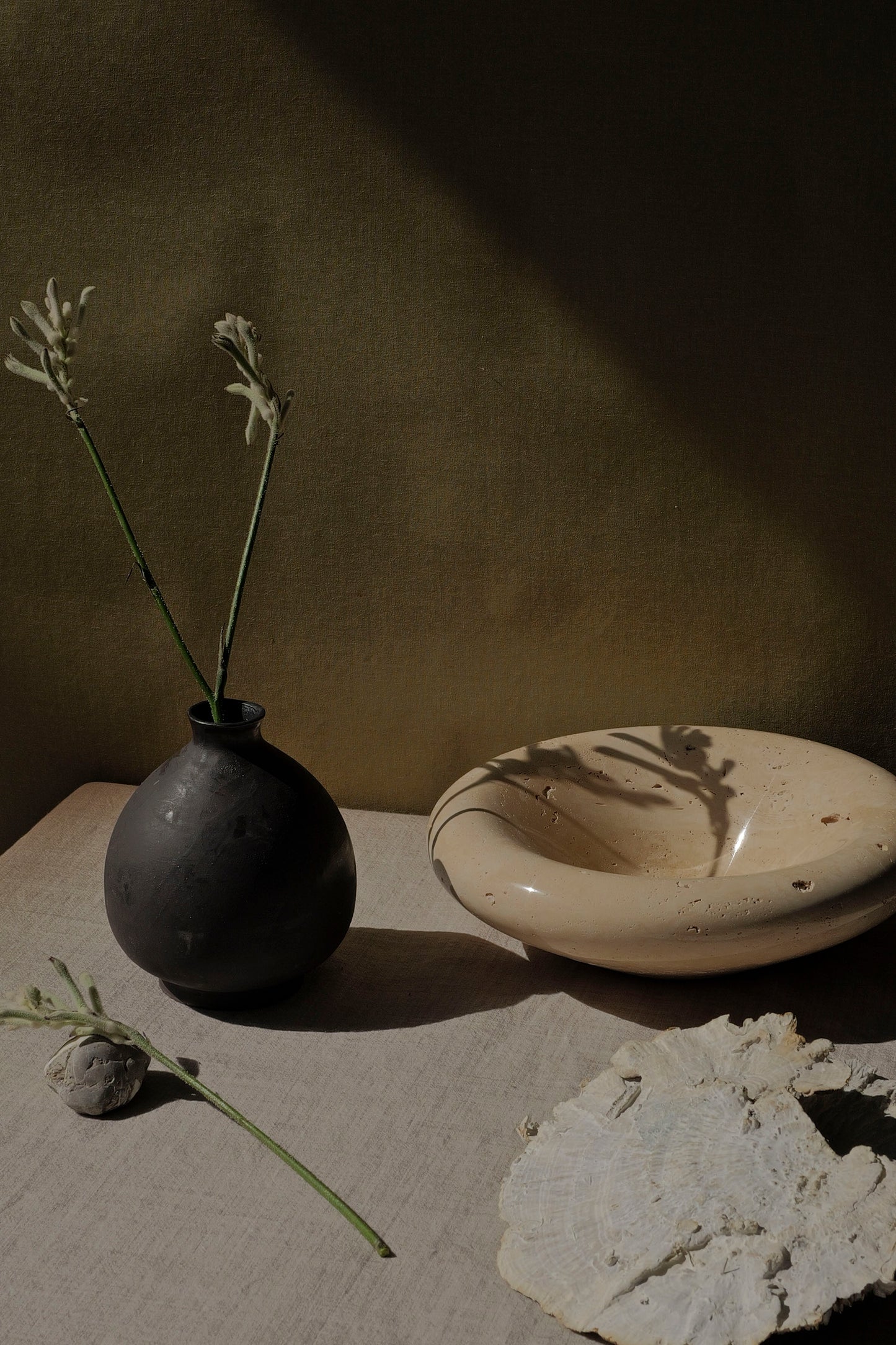 Medium Rounded Bowl, Yellow Travertine Marble