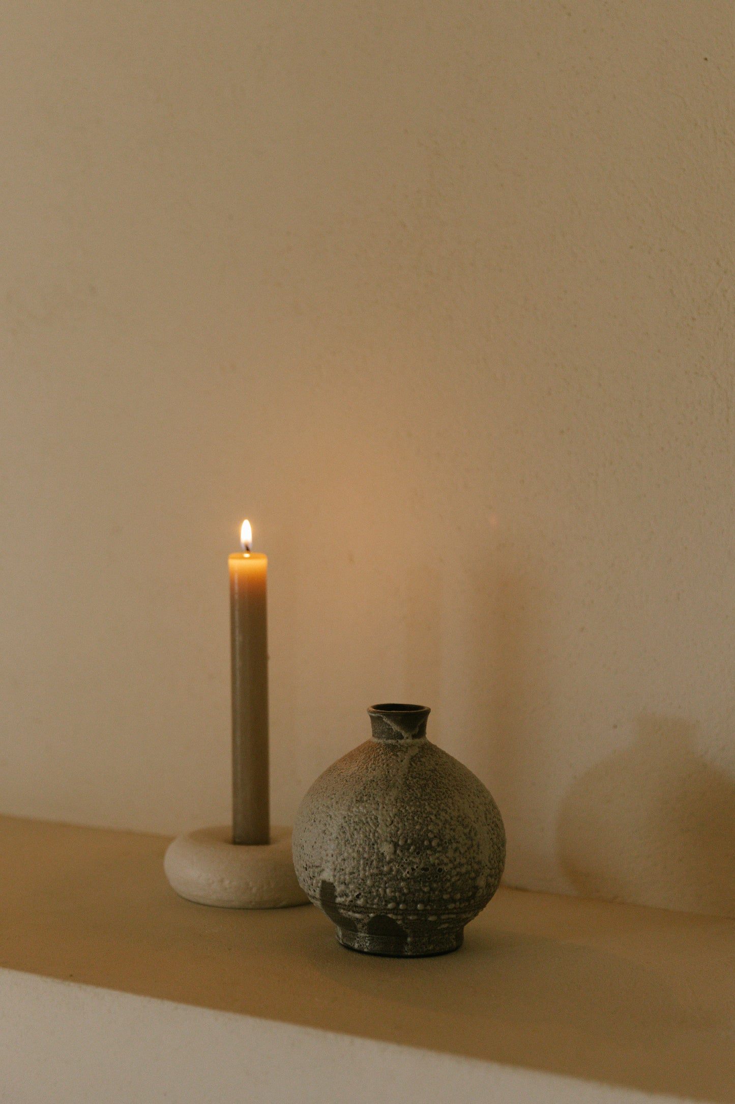 Round Bud Vase, Brown with White Lava