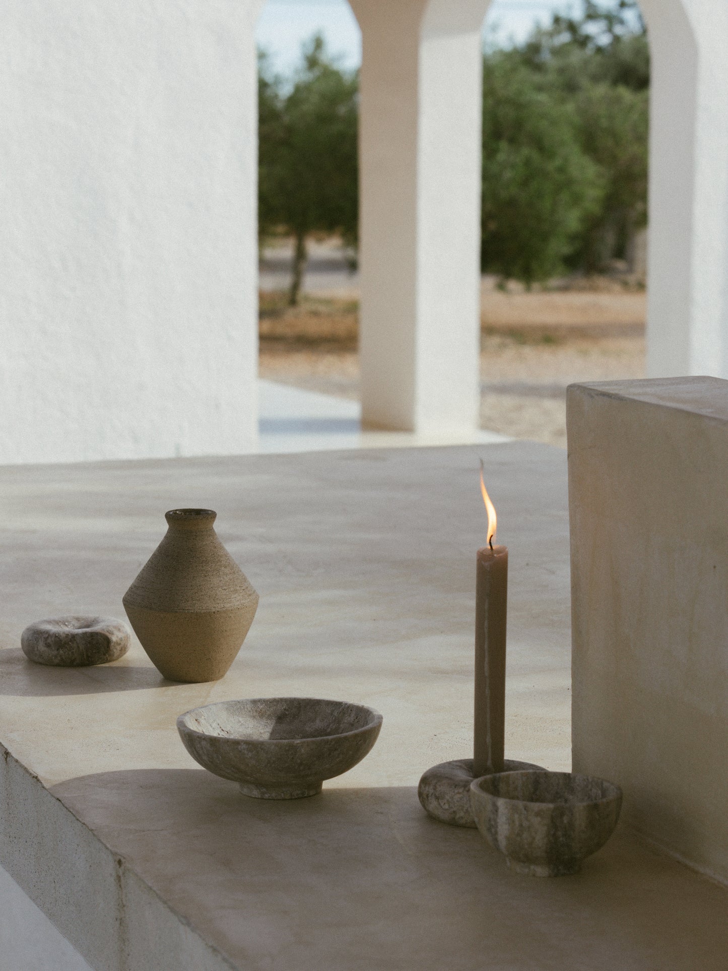 Donut Candle Holder, Gray Travertine Marble