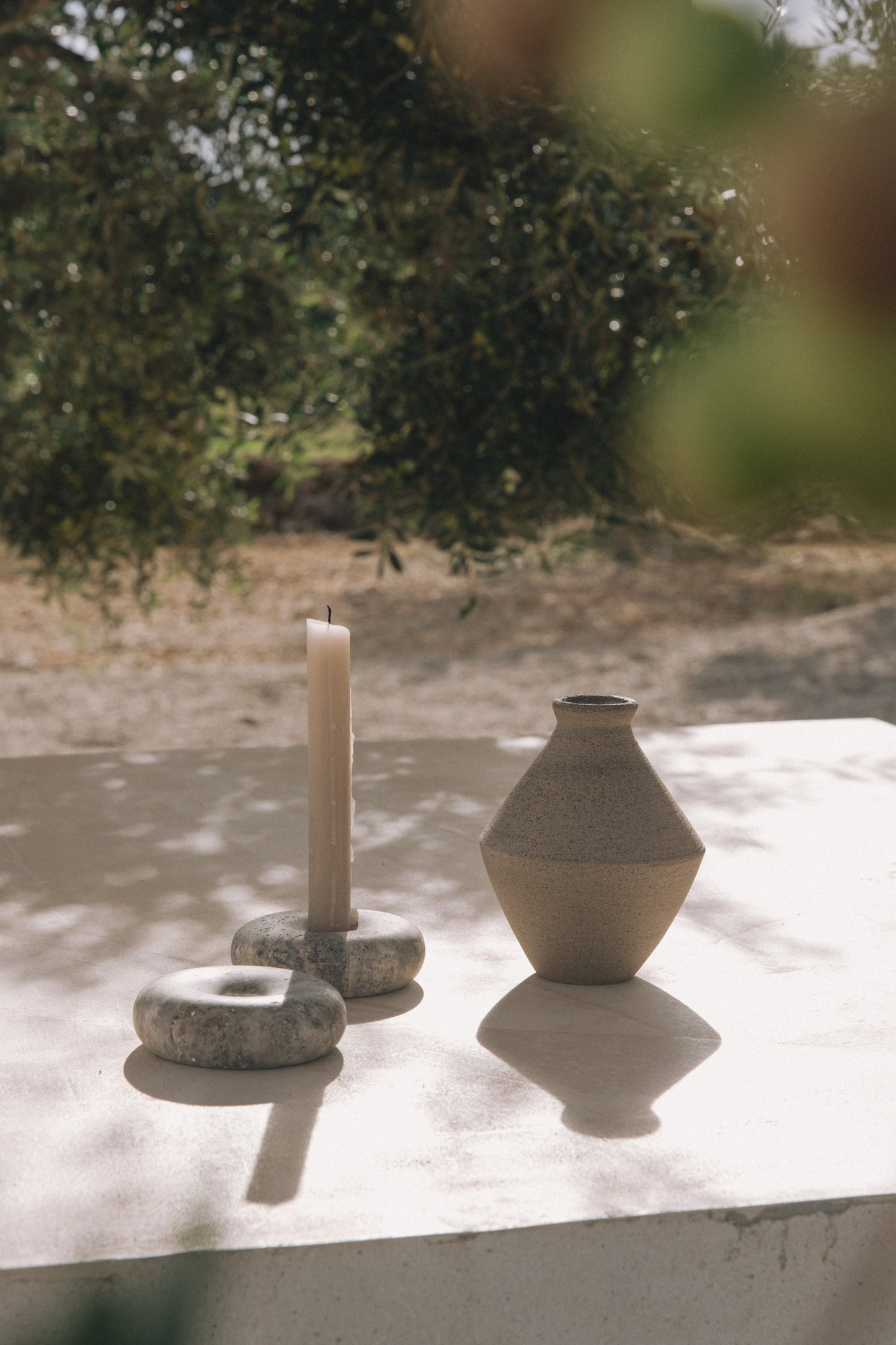 Donut Candle Holder, Gray Travertine Marble