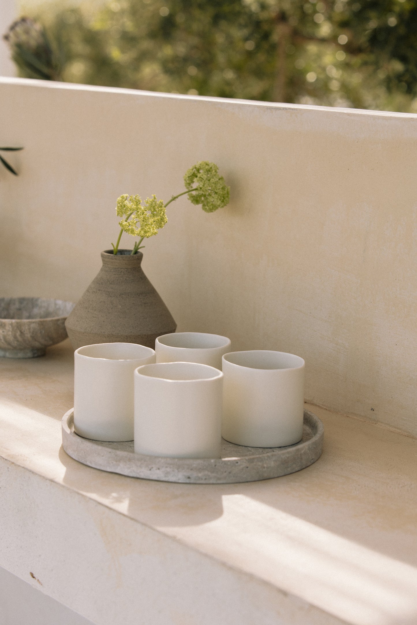 Round Tray, Gray Travertine