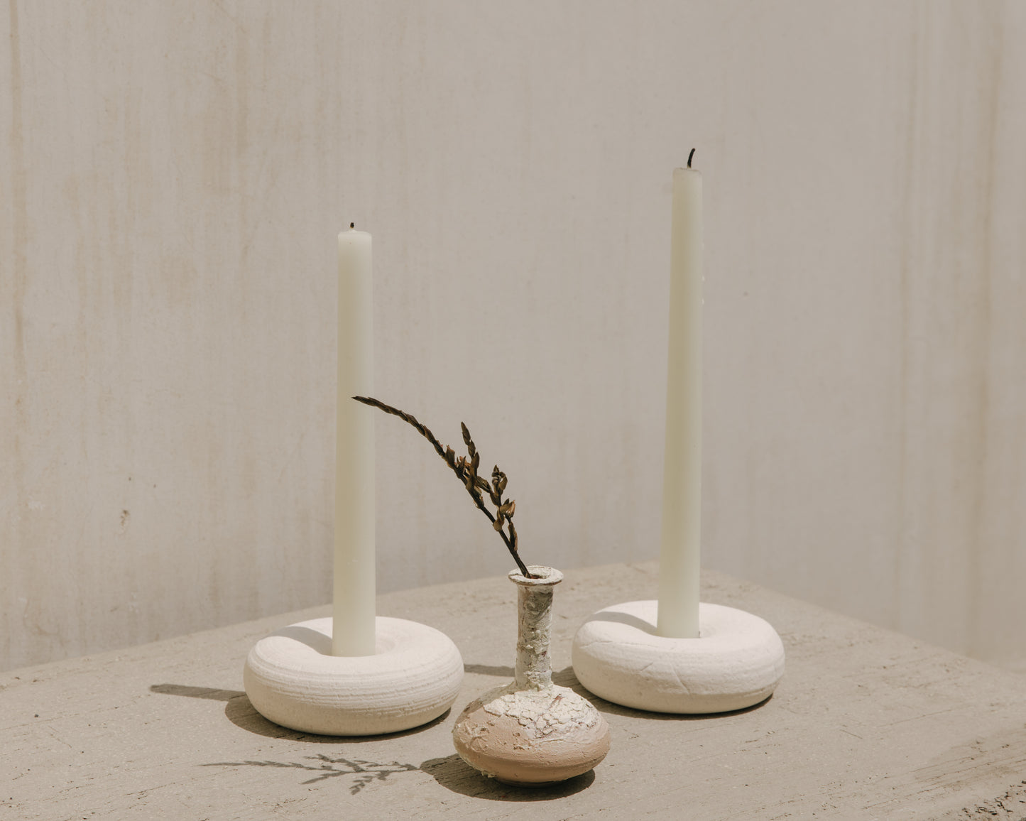 Donut Candle Holder, Crema Marfil Marble