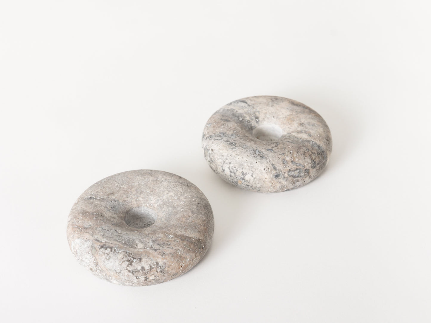 Donut Candle Holder, Gray Travertine Marble