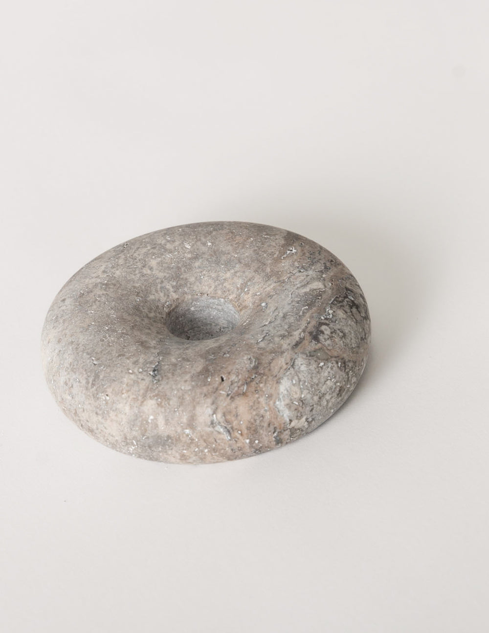 Donut Candle Holder, Gray Travertine Marble