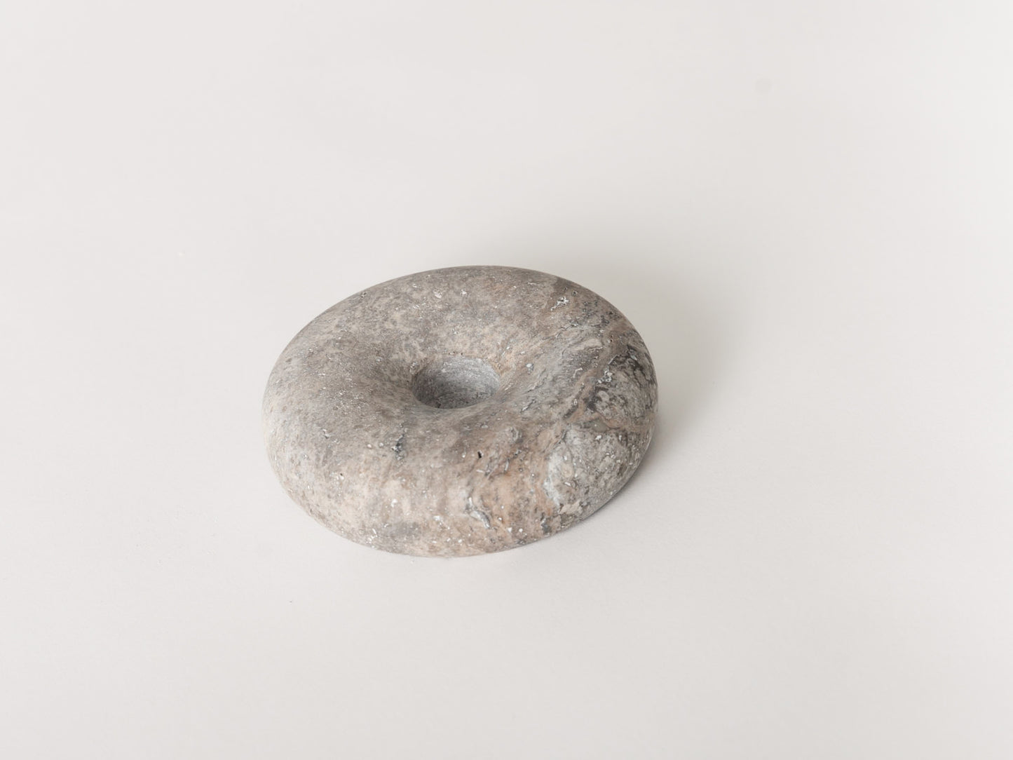 Donut Candle Holder, Gray Travertine Marble