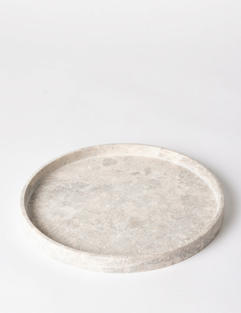 Round Tray, Gray Travertine