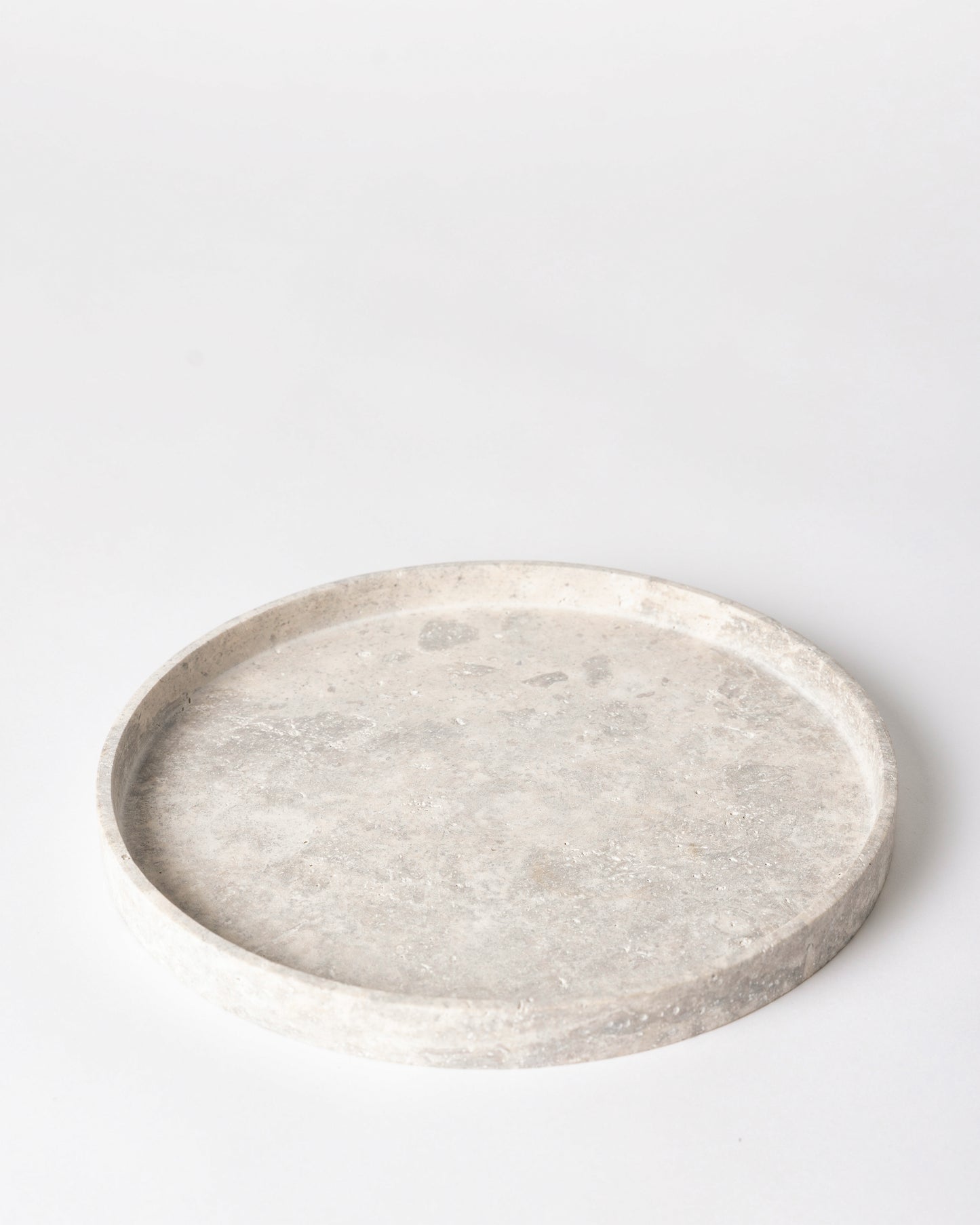 Round Tray, Gray Travertine