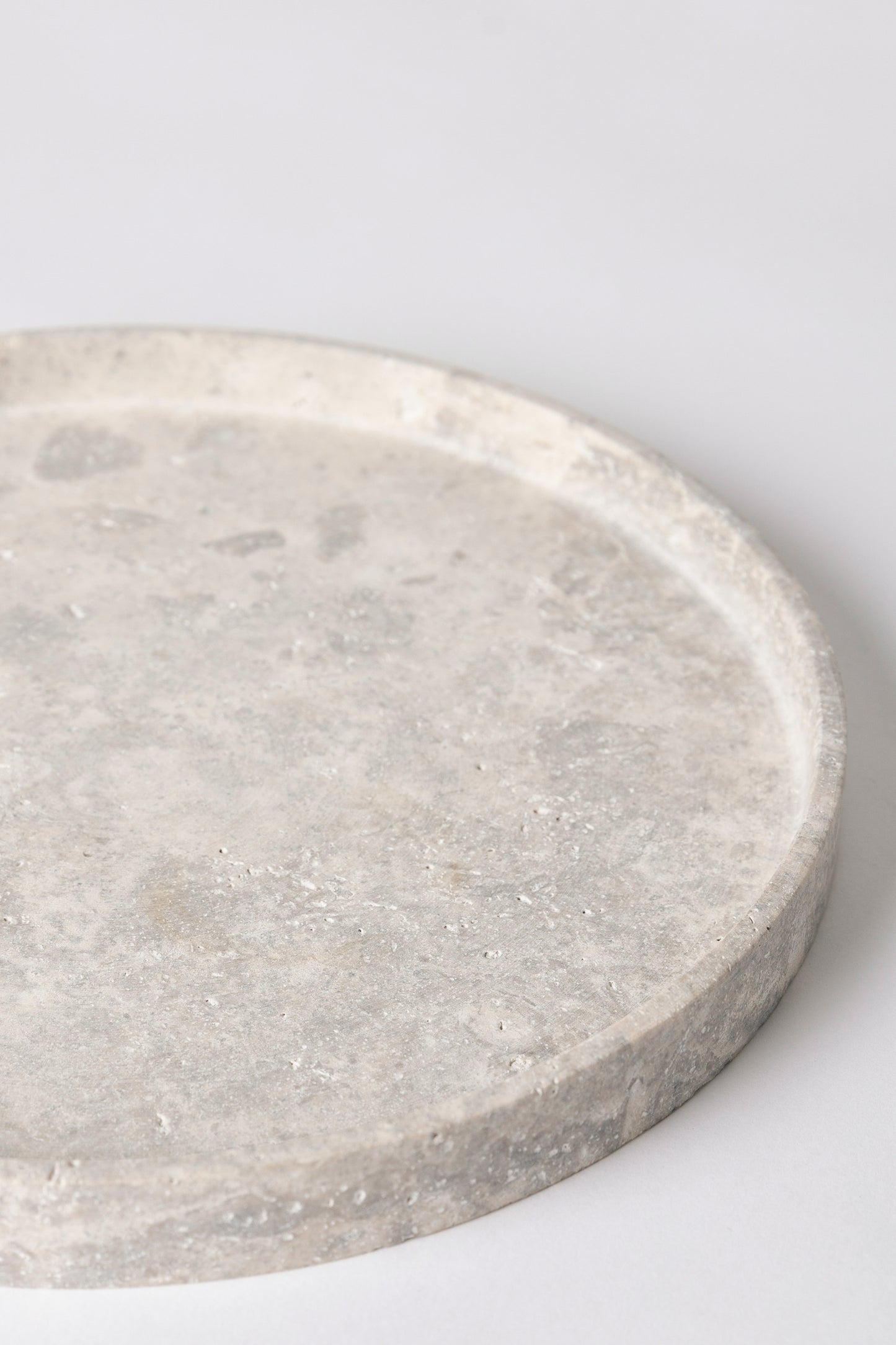 Round Tray, Gray Travertine
