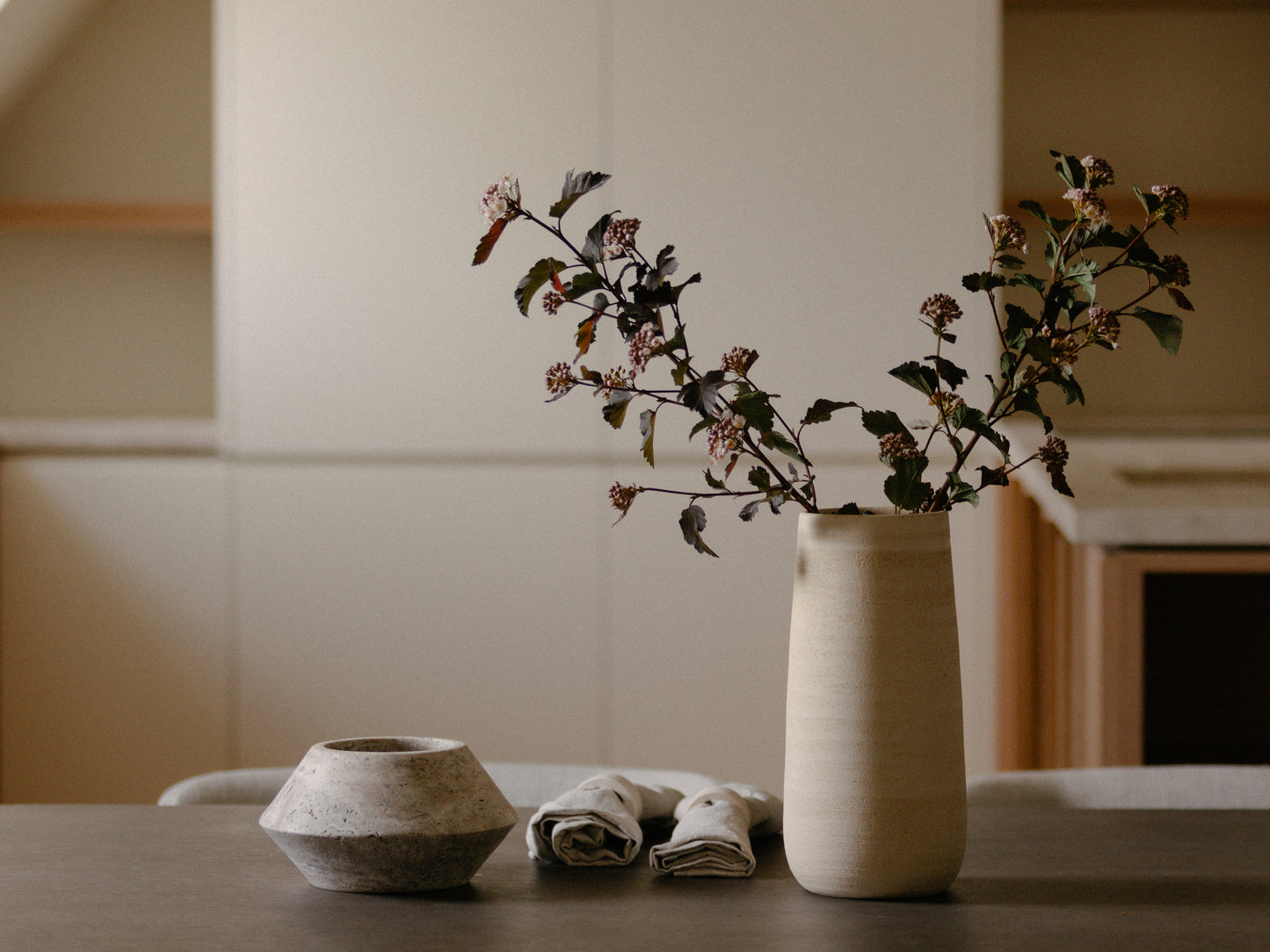 Angled Vessel, Gray Travertine