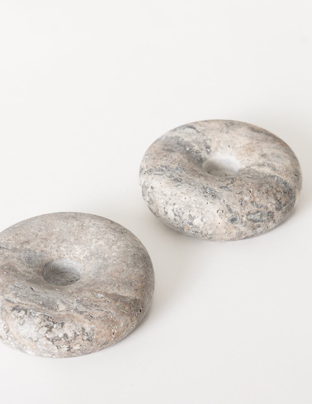 Donut Candle Holder, Gray Travertine Marble