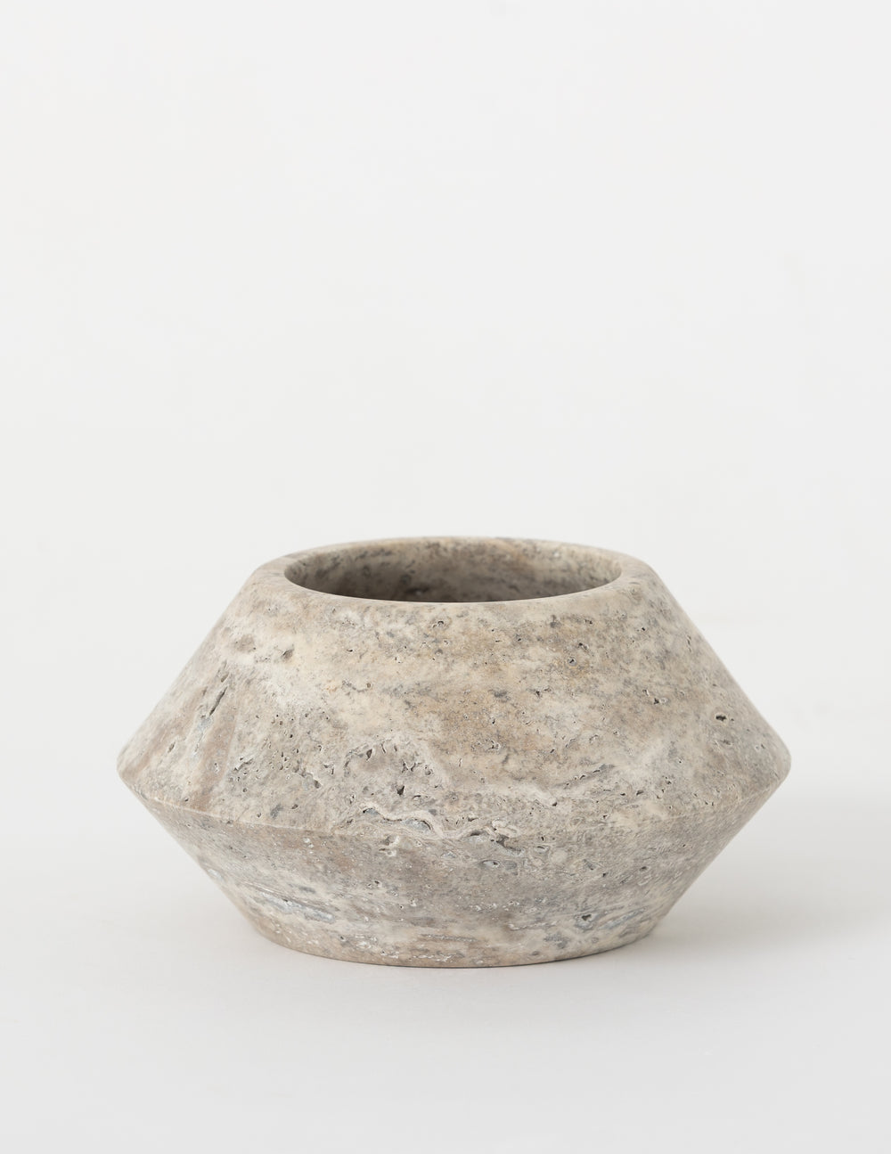 Angled Vessel, Gray Travertine