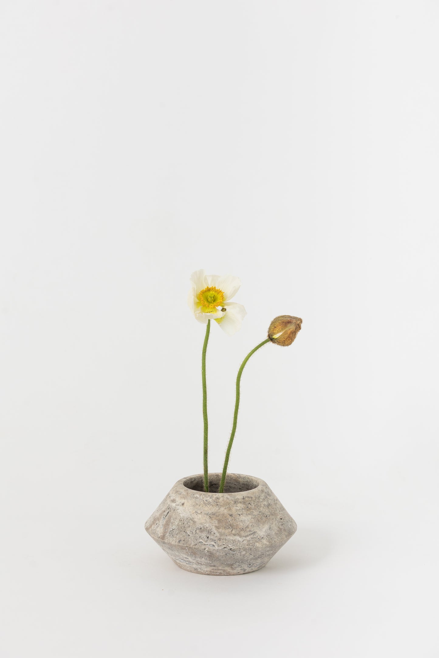Angled Vessel, Gray Travertine