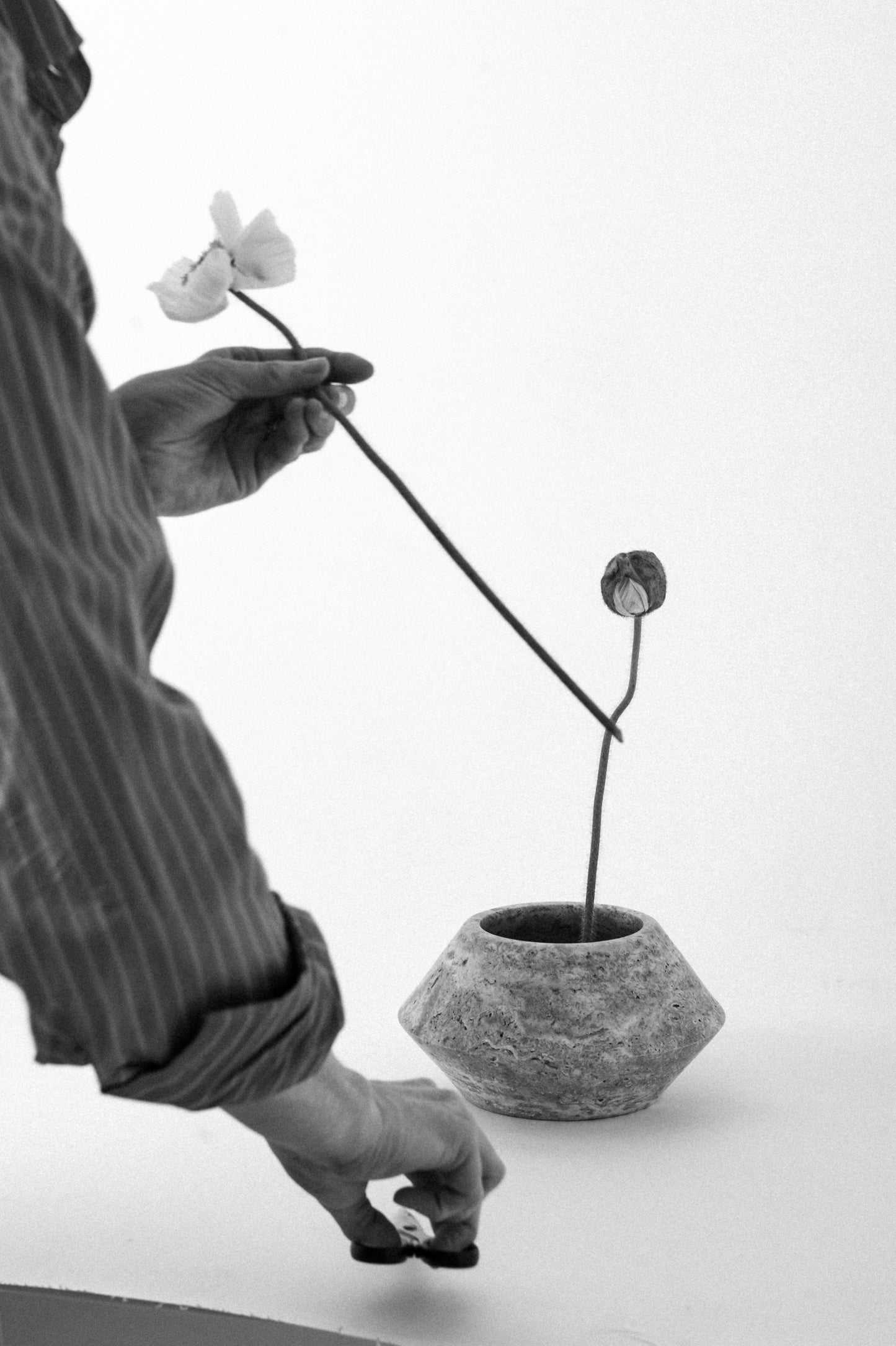 Angled Vessel, Gray Travertine